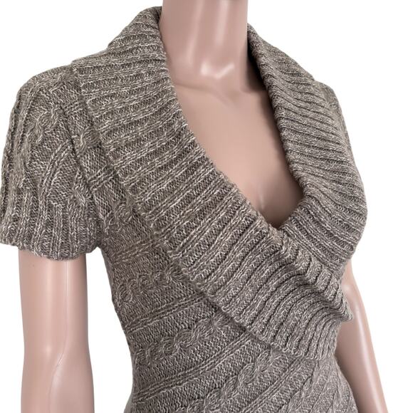 Y2K Knit Sweater Dress Short Sleeve Cowl Neck Mini Tunic S Cozy Cottage Winter - Picture 4 of 8